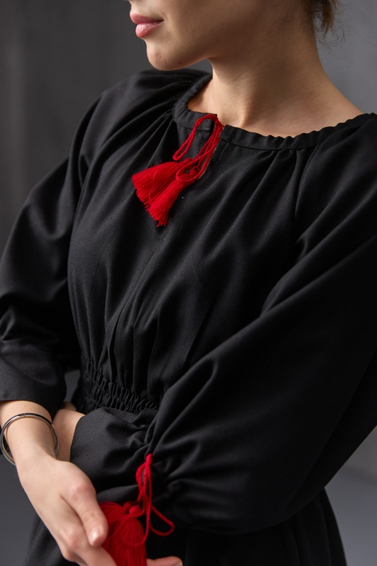 Сукня льон міні в національному стилі чорна, S