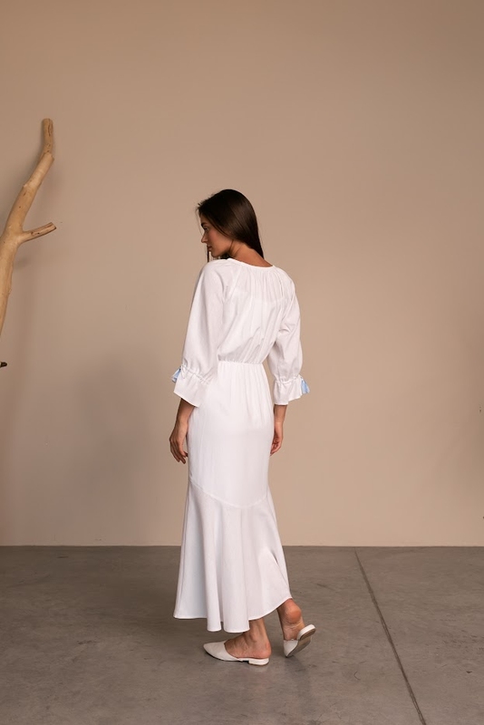 Сукня з льону в національному стилі біла, S