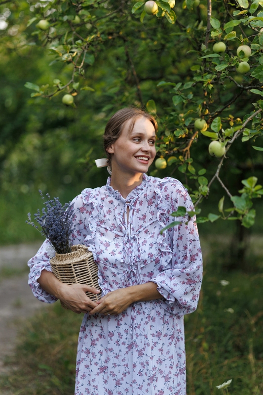 Cукня шифон міді з рюшами та зав'язками біла, S