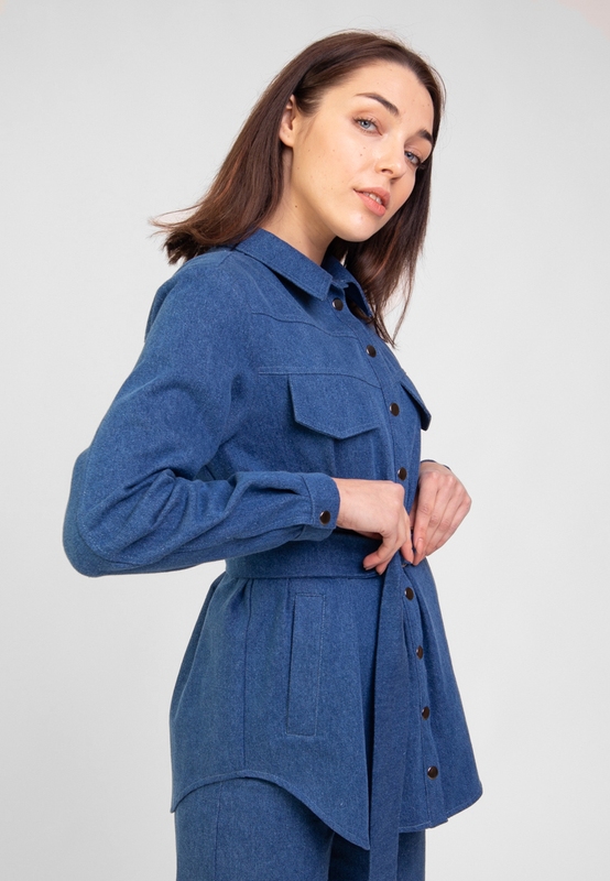 Джинсова куртка-сорочка темно-синя