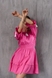 Платье лен мини в национальном стиле розовое, S